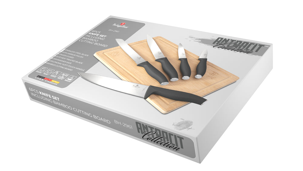 Berlinger Haus 6-Piece Knife Set with Bamboo Cutting Board – Anthracite