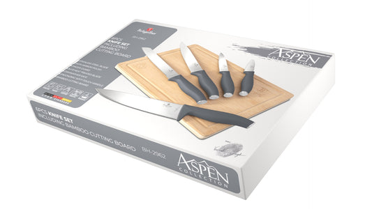 Berlinger Haus 6-Piece Stainless Steel Knife Set with Bamboo Cutting Board – Aspen