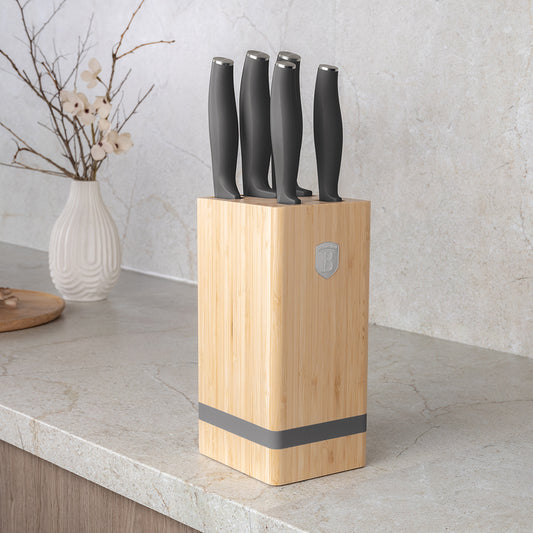 Berlinger Haus 6-Piece Stainless Steel Knife Set with Bamboo Stand – Anthracite