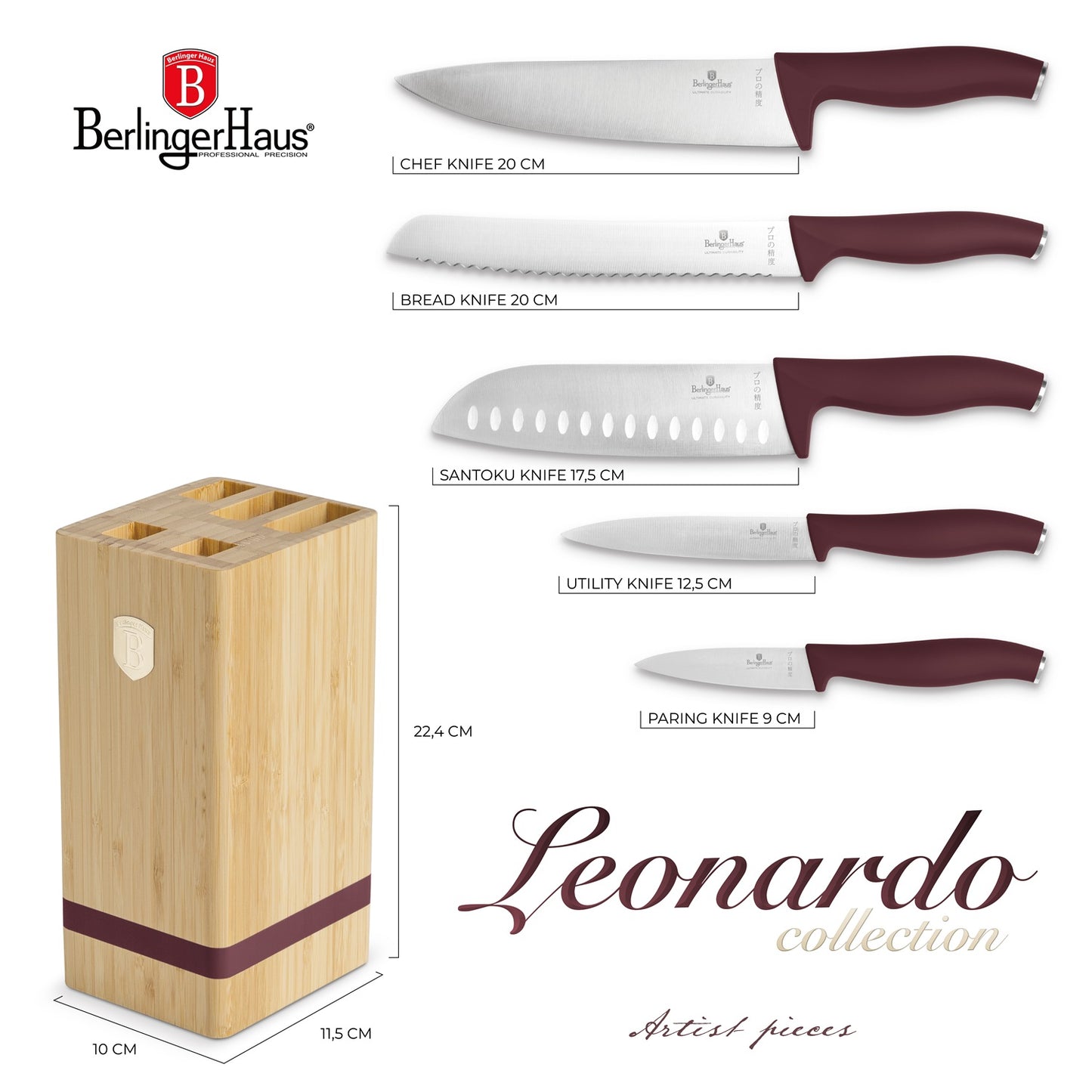 Berlinger Haus 6-Piece Stainless Steel Knife Set with Bamboo Stand – Leonardo