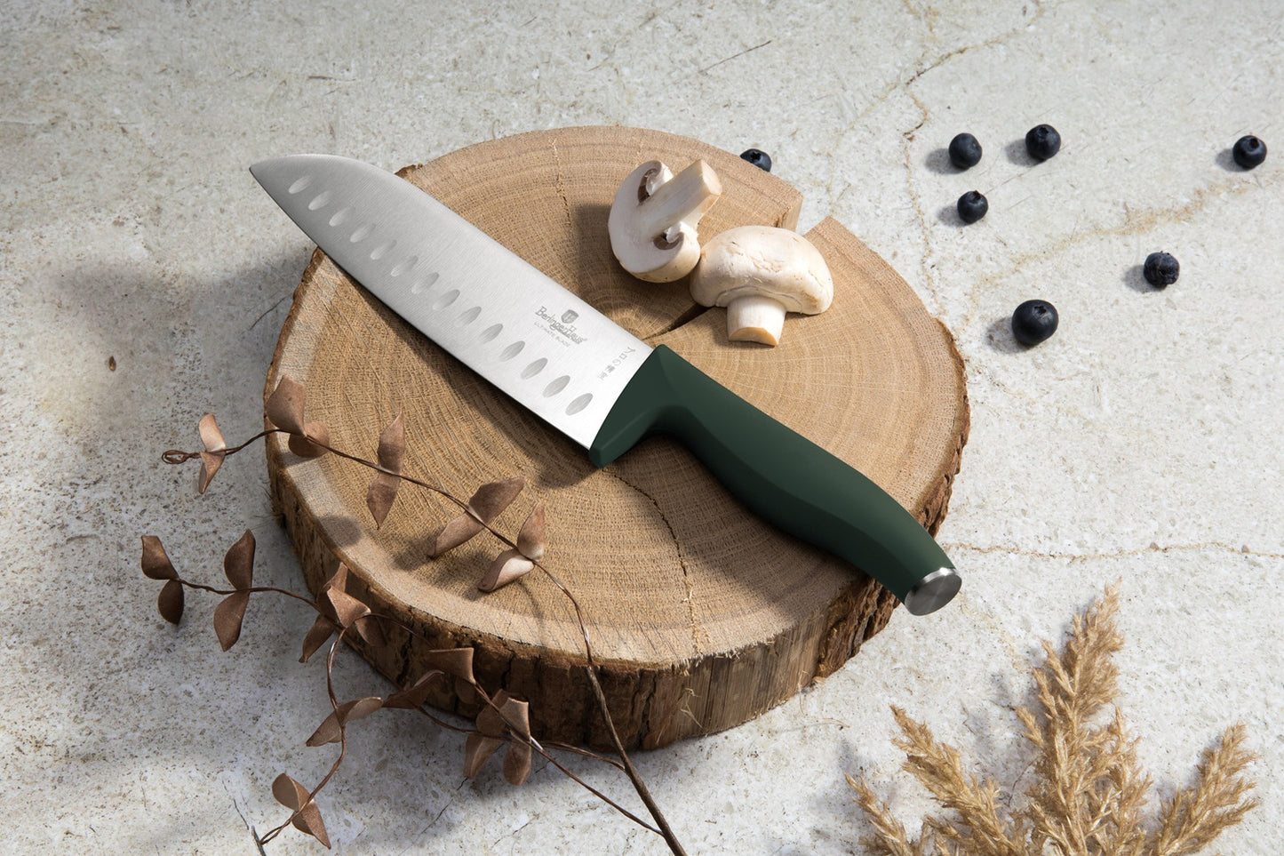 Berlinger Haus 6-Piece Stainless Steel Knife Set with Wood Magnetic Hanger - Matt Green
