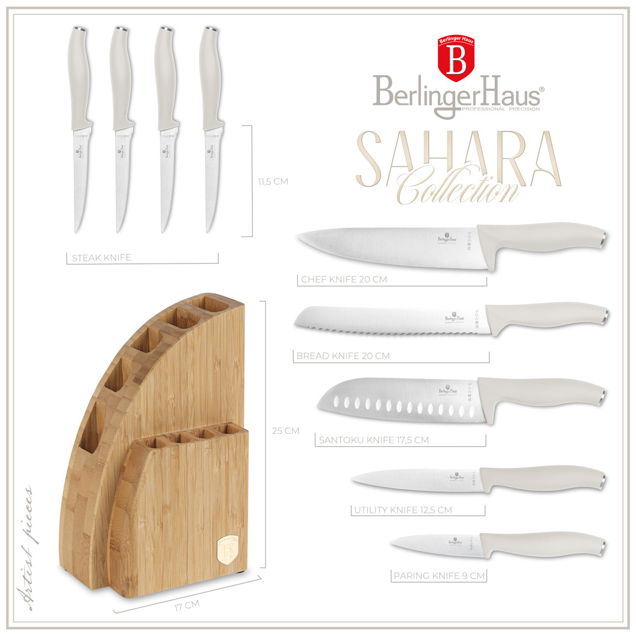 Berlinger Haus 10-Piece Stainless Steel Knife Set with Bamboo Stand – Sahara
