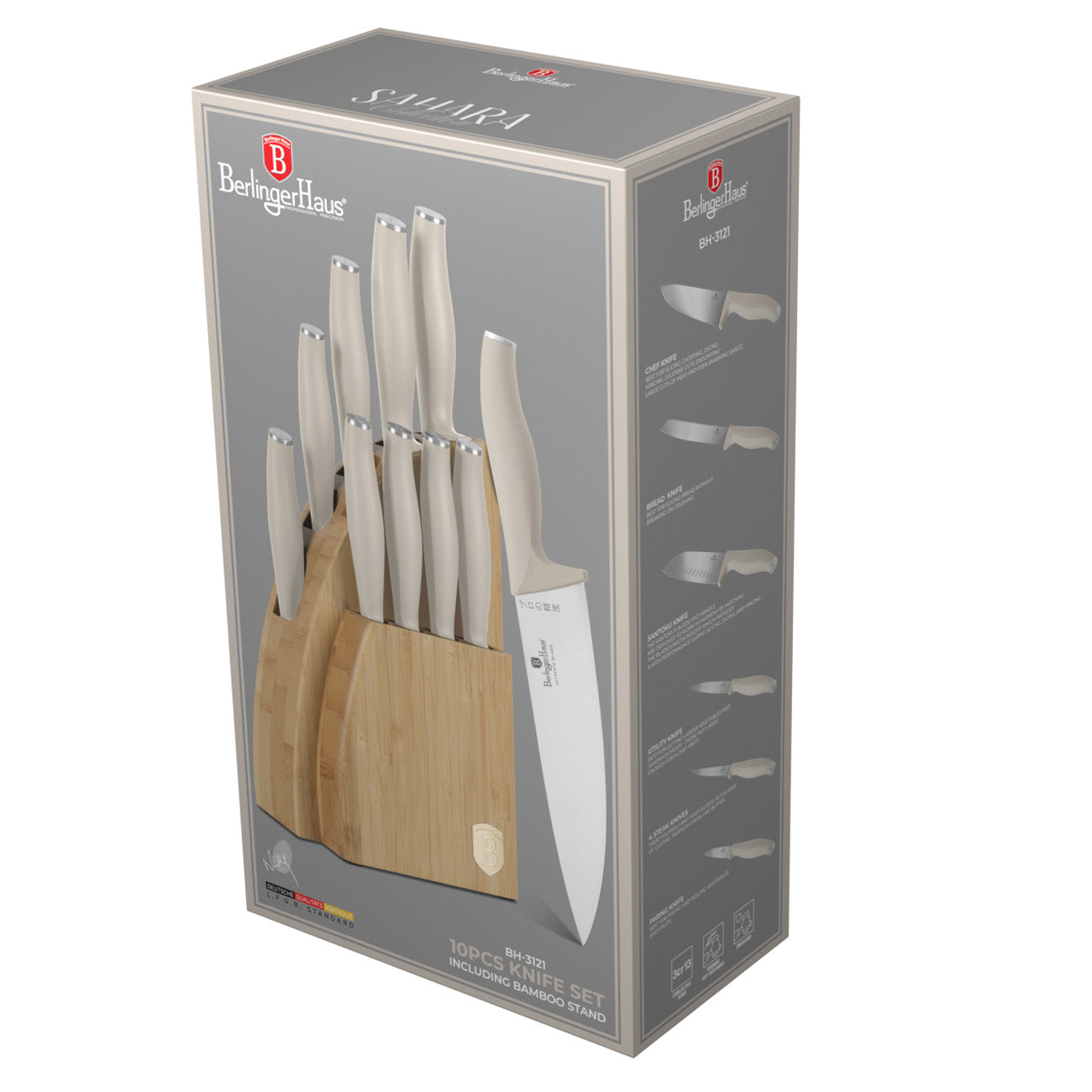 Berlinger Haus 10-Piece Stainless Steel Knife Set with Bamboo Stand – Sahara