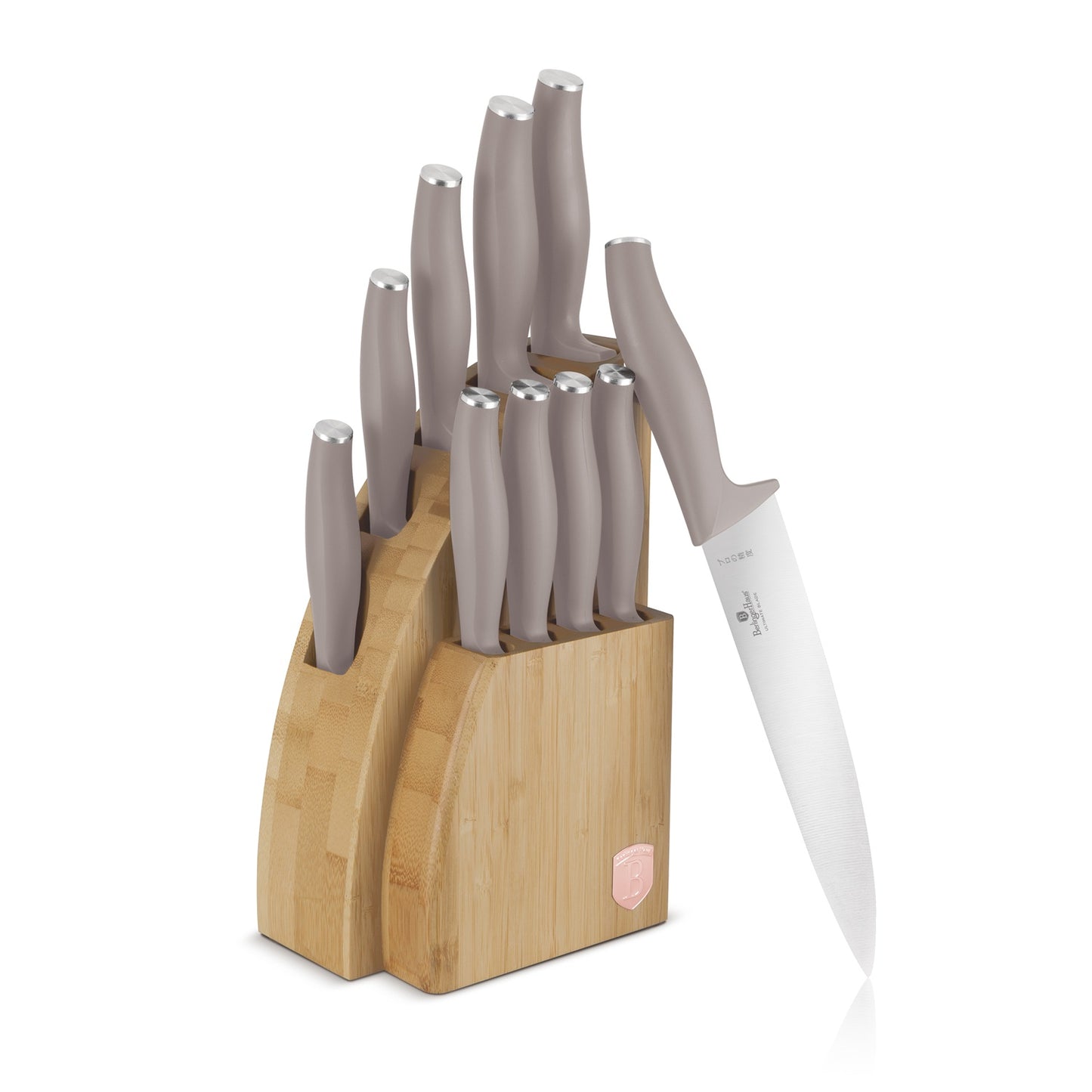 Berlinger Haus 10-Piece Stainless Steel Knife Set with Bamboo Stand – Taupe
