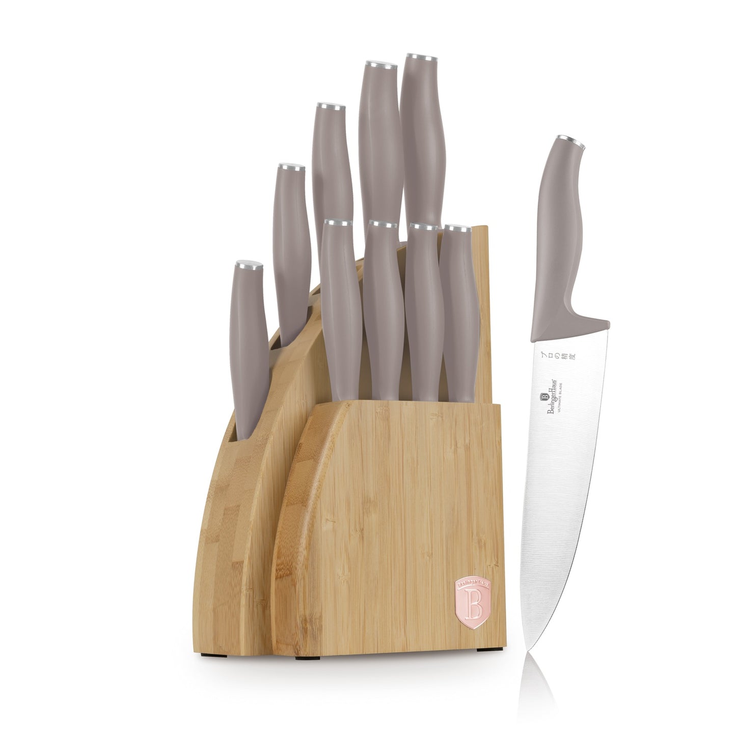 Berlinger Haus 10-Piece Stainless Steel Knife Set with Bamboo Stand – Taupe