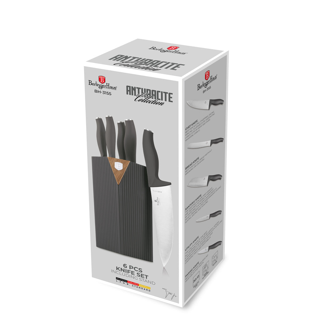Berlinger Haus 6-Piece Stainless Steel Knife Set with Stand – Anthracite