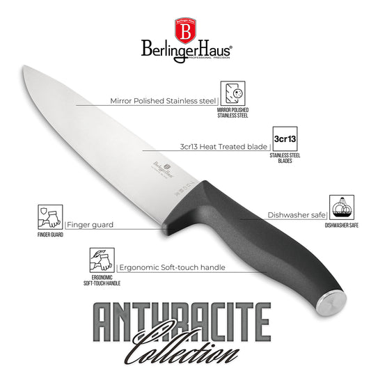 Berlinger Haus 6-Piece Stainless Steel Knife Set with Stand – Anthracite