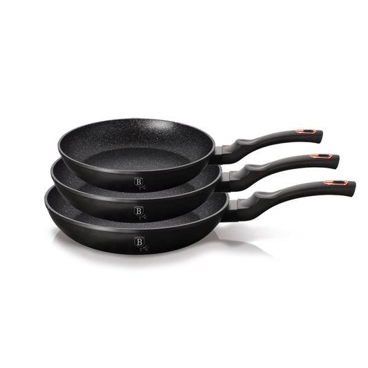 Berlinger Haus 3-Piece Marble Coating Frypan Set – Black Rose