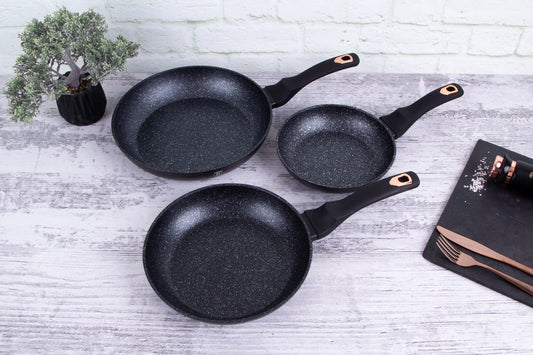 Berlinger Haus 3-Piece Marble Coating Frypan Set – Black Rose