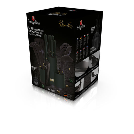 Berlinger Haus 12 Piece Knife Set with Stand and Kitchen Tools - Emerald