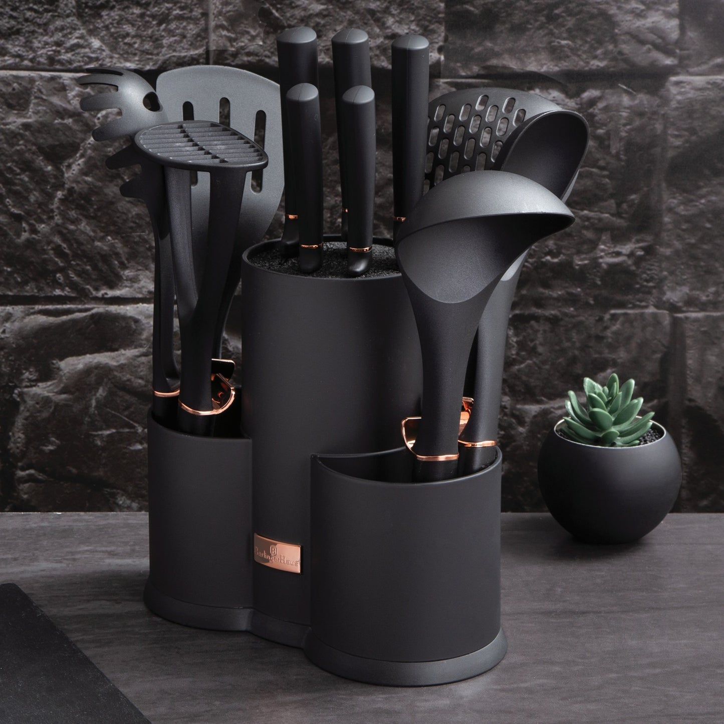 Berlinger Haus 12-Piece Knife and Non-Stick Tool Set with Stand – Black Rose