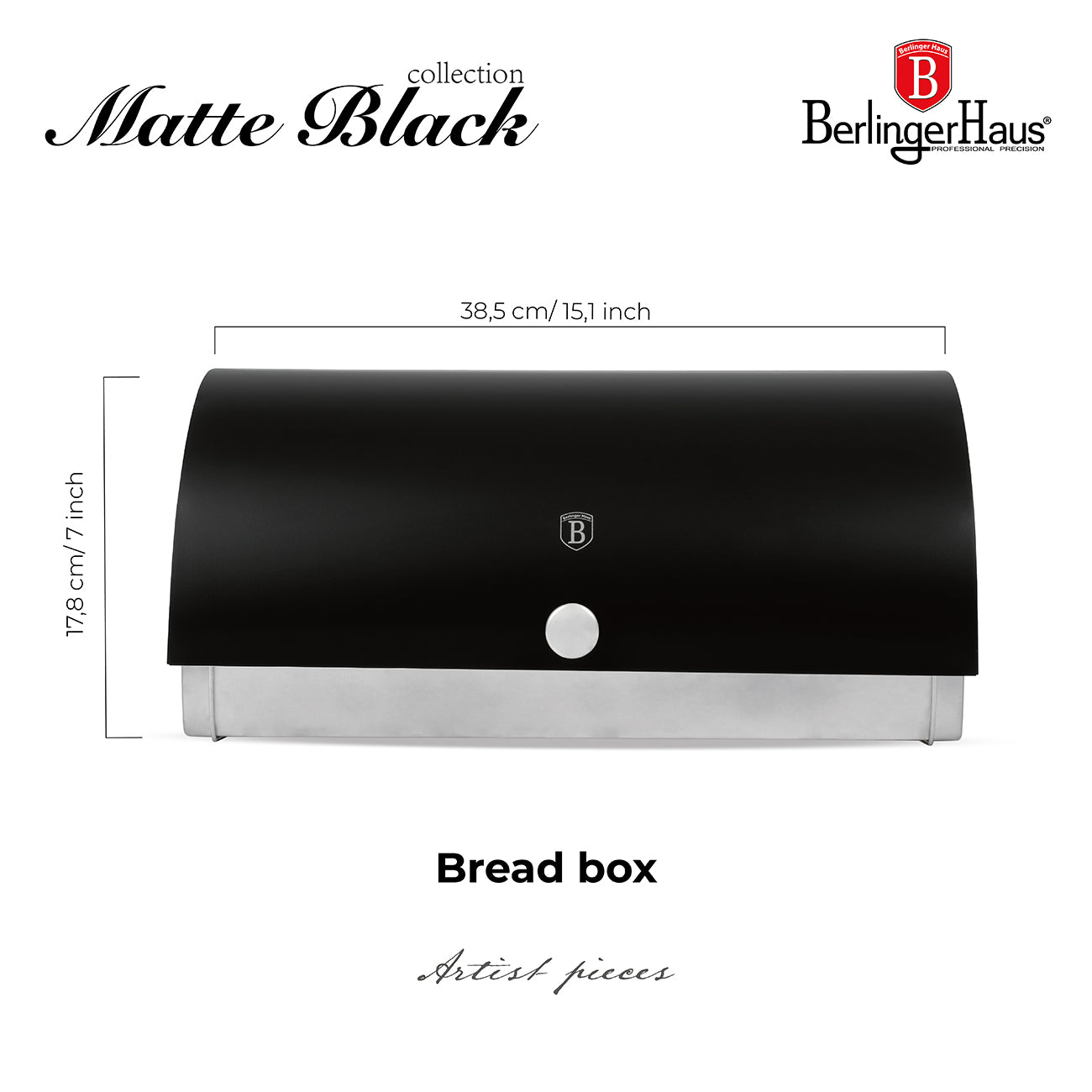 Berlinger Haus 38cm Premium Bread Box - Black Silver