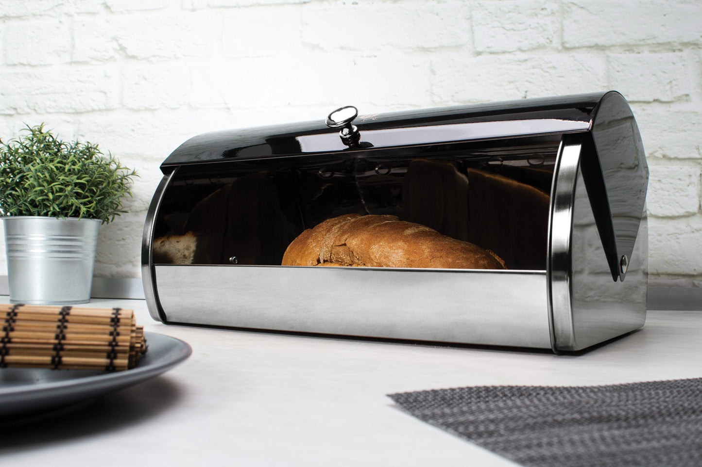 Berlinger Haus 38cm Premium Bread Box - Black Silver