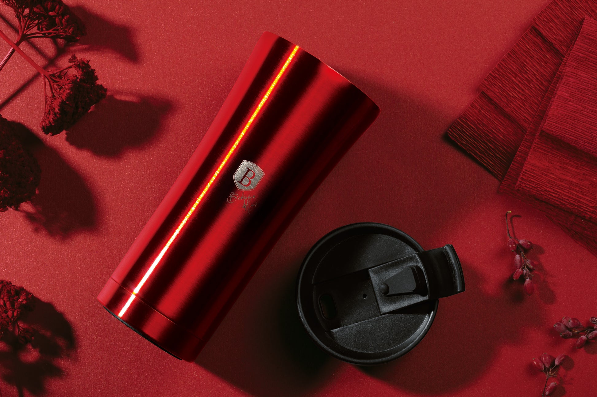Berlinger Haus 500ml Thick Walled Travel Coffee Mug - Metallic Burgundy Edition