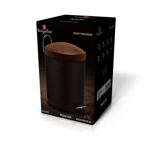 Berlinger Haus 12 Litre Stainless Steel Premium Pedal Bin - Black Wooden Pattern