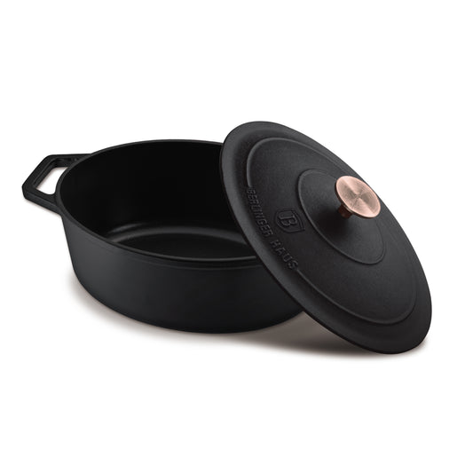 Berlinger Haus 32cm Oval Roaster Casserole - Cast Iron - Black Rose
