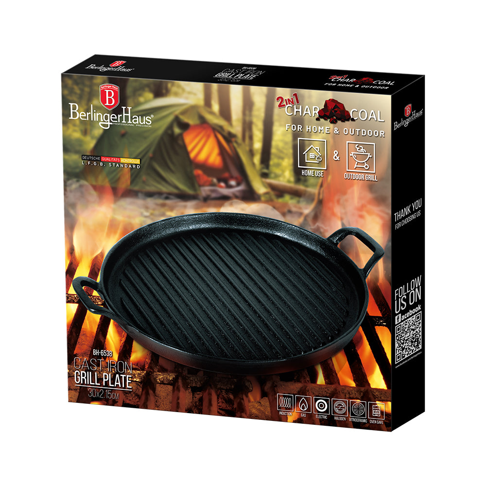 Berlinger Haus 30cm Enamel Cast Iron Round Grill Plate - Black Vantage