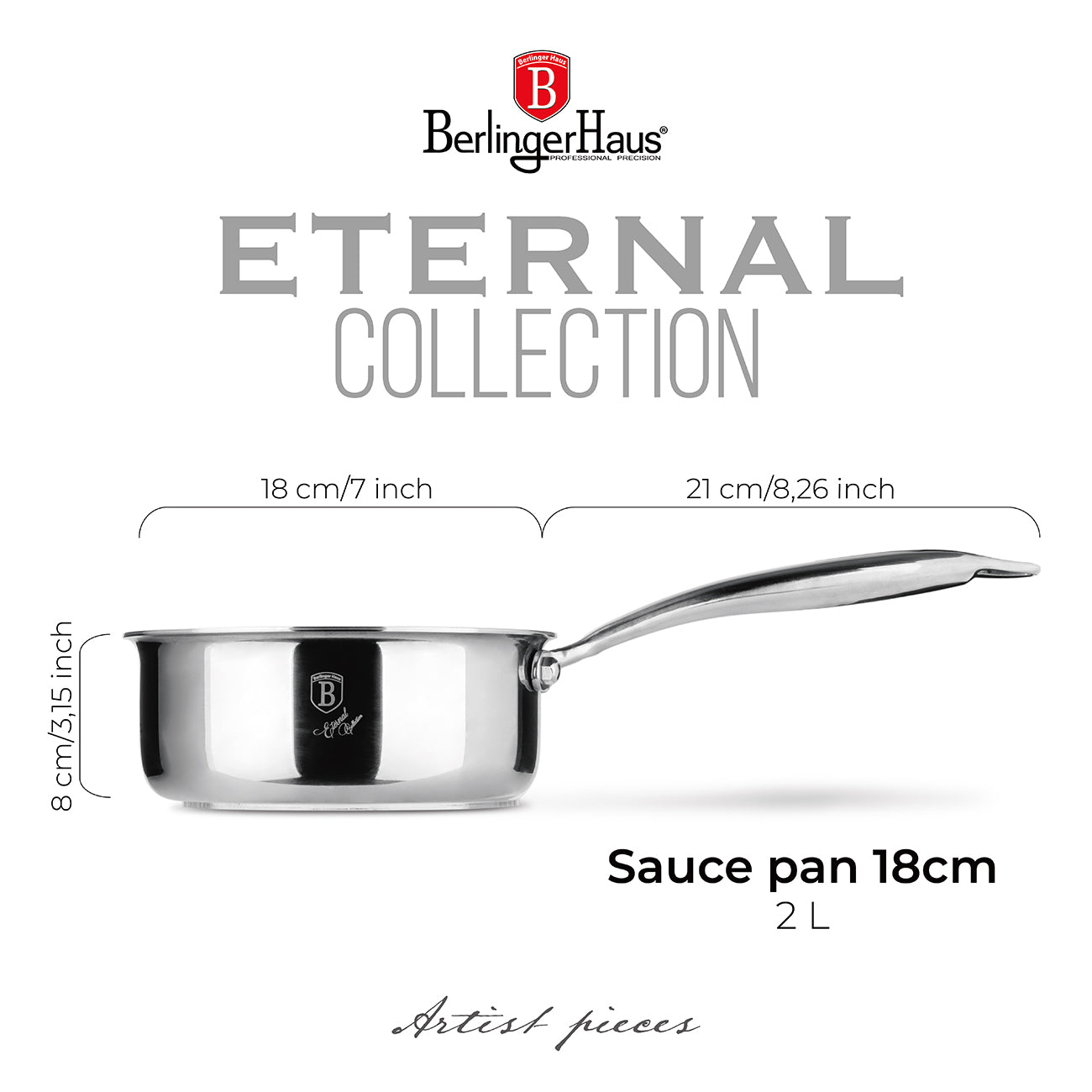 Berlinger Haus 18cm 18/10 Stainless Steel Sauce Pan - Eternal Collection