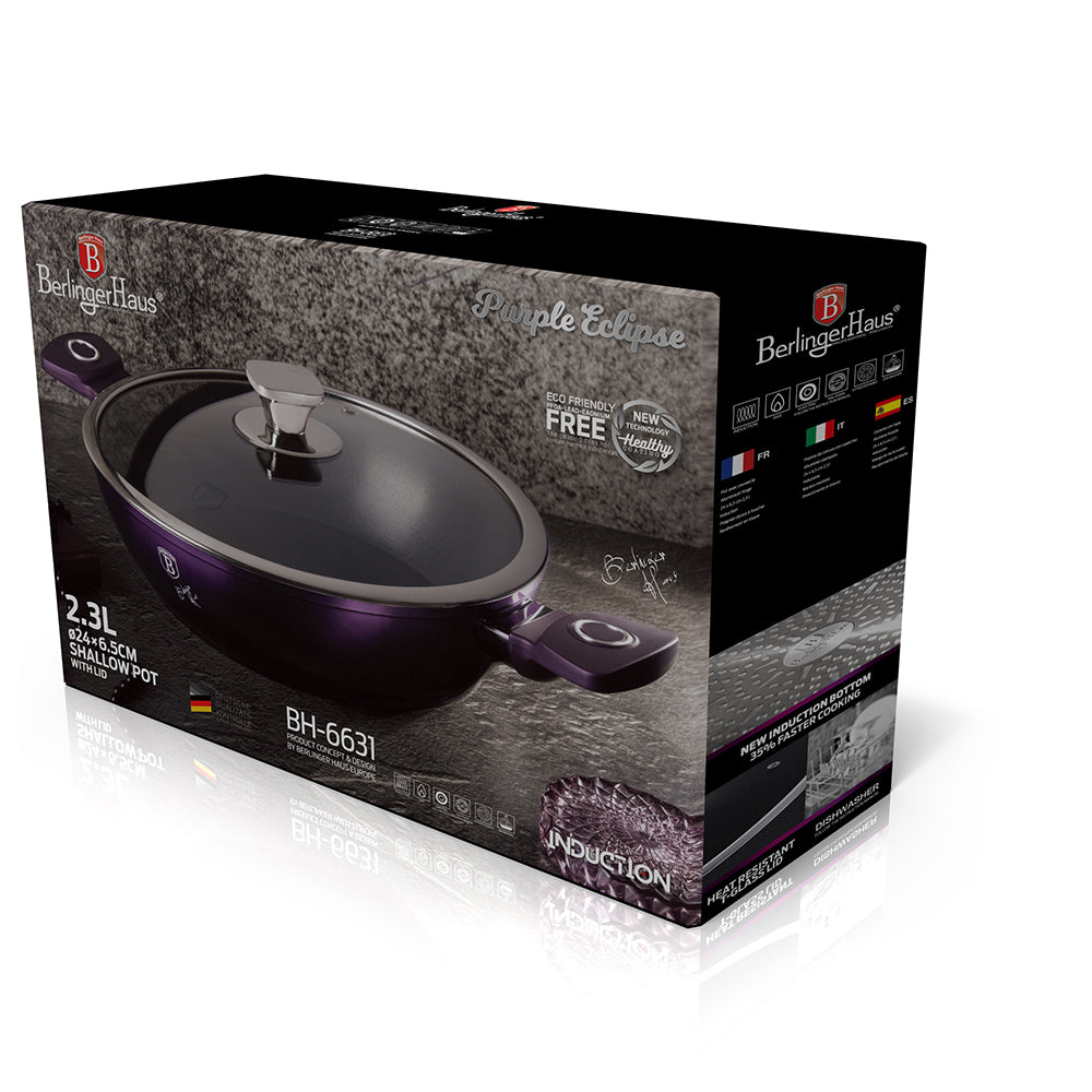Berlinger Haus 24 cm Titan Coating Shallow Pot with Lid - Purple Eclipse