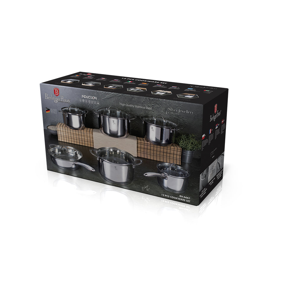 Berlinger Haus 12-Piece Stainless Steel Cookware set, Silver Jewellery Collection