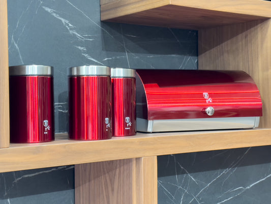 Berlinger Haus 4-Piece Canister Set with Bread Box - Burgundy Metallic