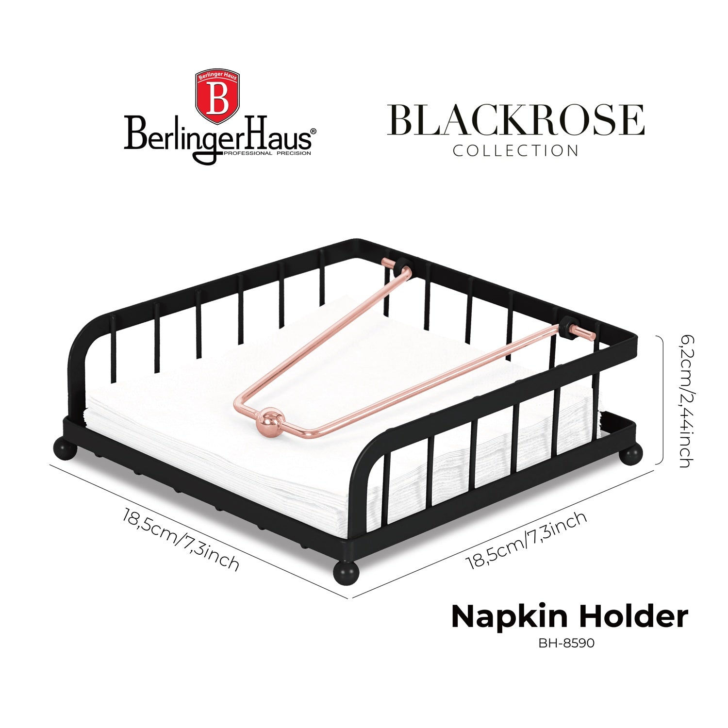 Berlinger Haus Premium Iron Napkin Holder - Black Rose Line