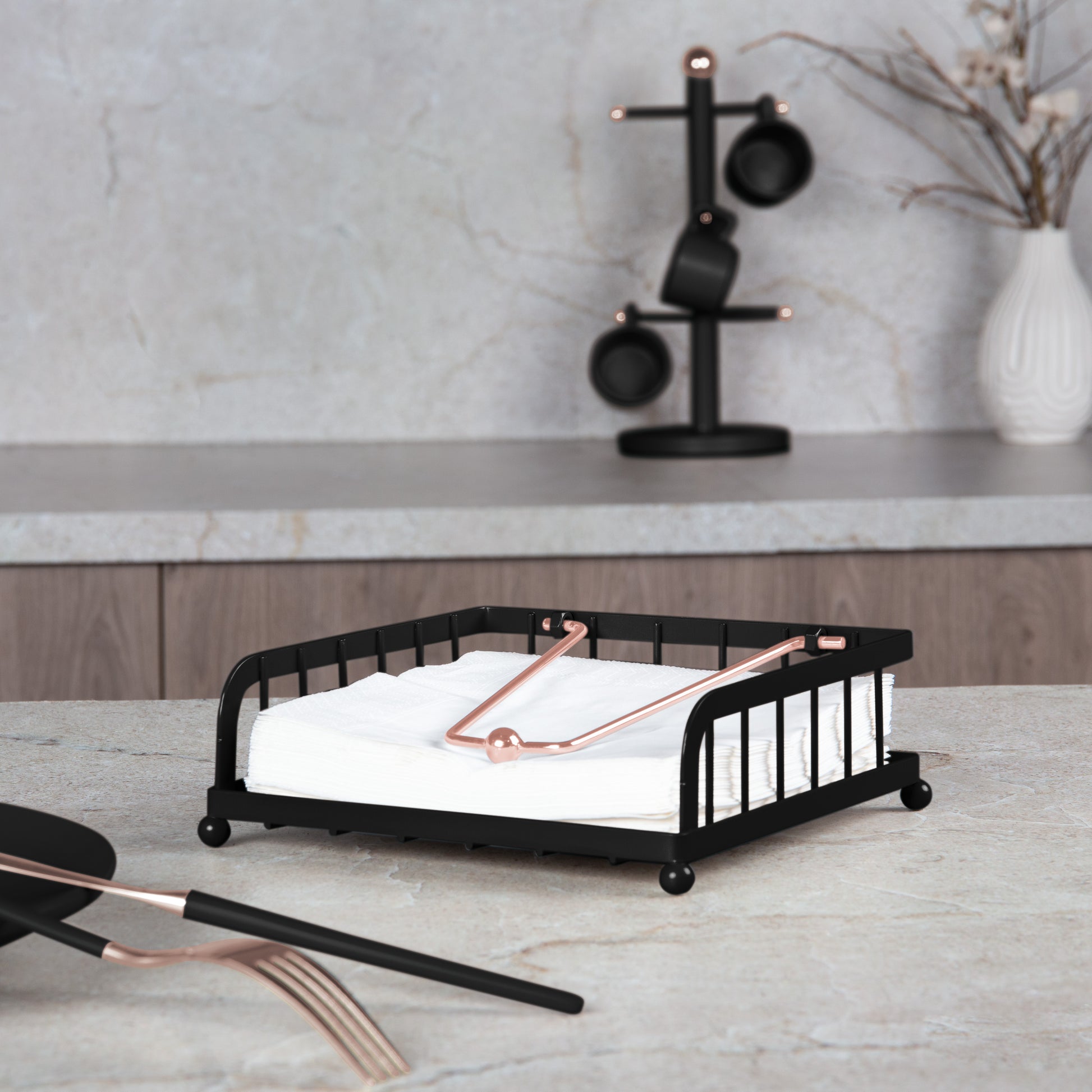 Berlinger Haus Premium Iron Napkin Holder - Black Rose Line