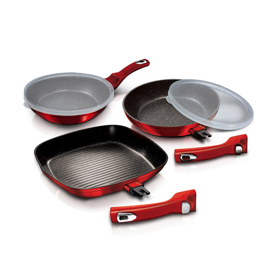 Berlinger Haus 5-Piece Marble Coating Smart Lid Fry & Grill Pan Set - Burgundy Metallic