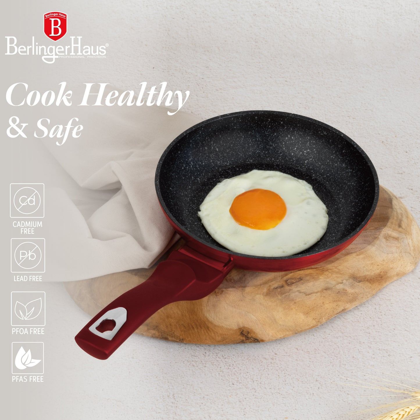 Berlinger Haus 5-Piece Marble Coating Smart Lid Fry & Grill Pan Set - Burgundy Metallic