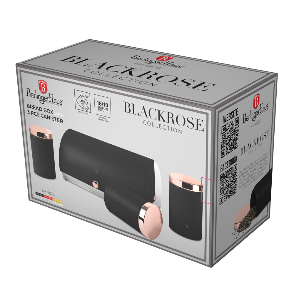 Berlinger Haus Bread box with 3-Piece Canister set - Black Rose