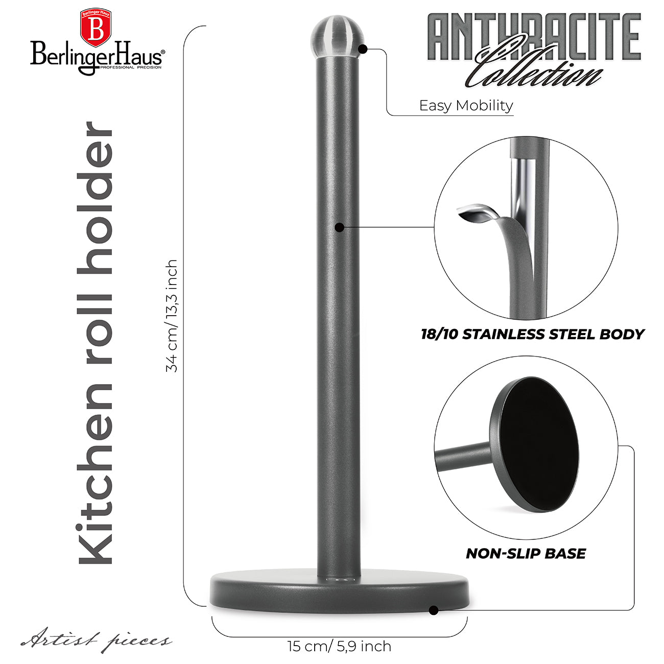 Berlinger Haus Kitchen Roll Holder - Anthracite