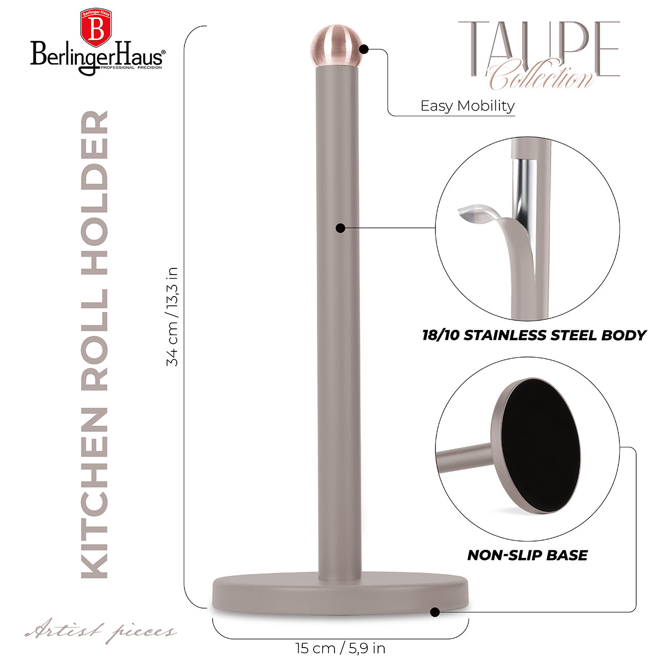 Berlinger Haus Kitchen Roll Holder – Taupe