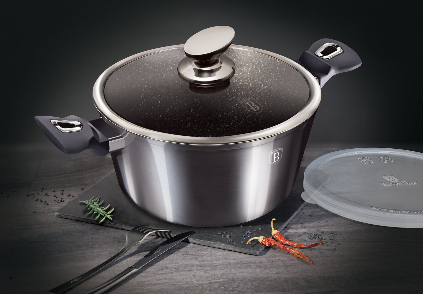 Berlinger Haus 28cm Marble Coating Casserole with Lid - Carbon Pro Edition