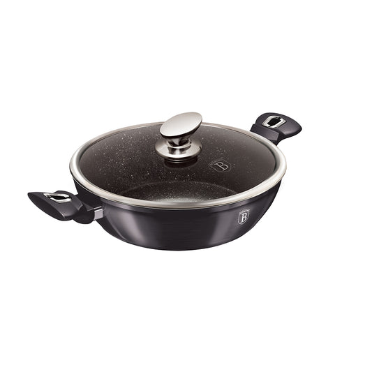 Berlinger Haus 24cm Marble Coating Shallow Pot with Lid - Carbon Pro