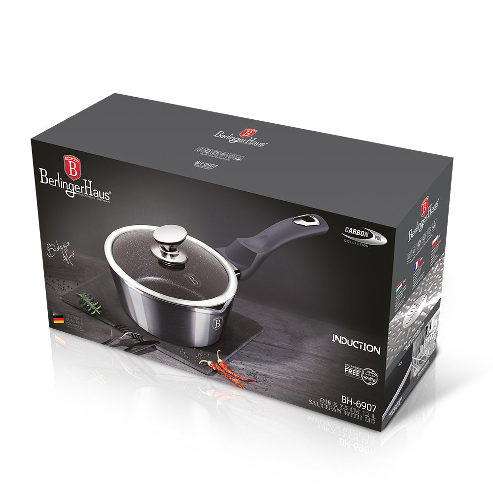 Berlinger Haus 16cm Marble Coating Non-Stick Sauce pan with lid - Carbon Pro