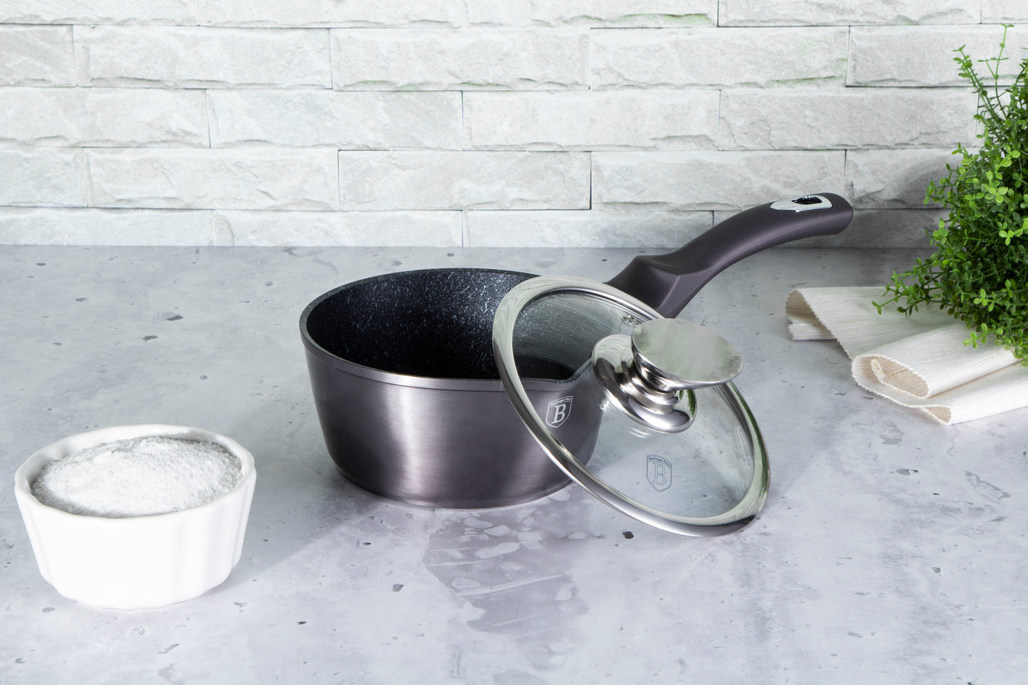 Berlinger Haus 16cm Marble Coating Non-Stick Sauce pan with lid - Carbon Pro