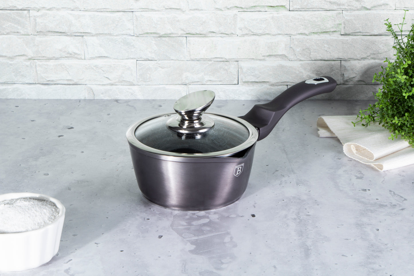 Berlinger Haus 16cm Marble Coating Non-Stick Sauce pan with lid - Carbon Pro