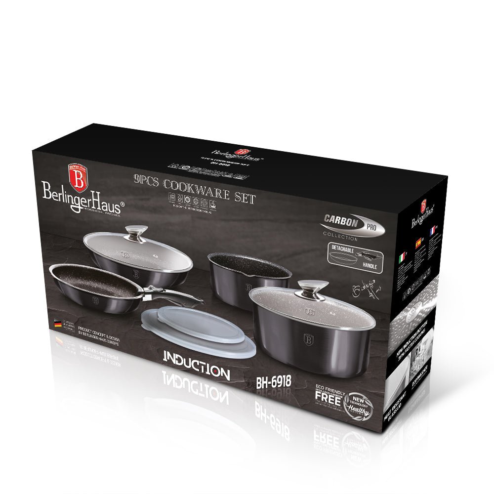 Berlinger Haus 9-Piece Marble Coating Non-Stick Cookware set - Carbon Pro