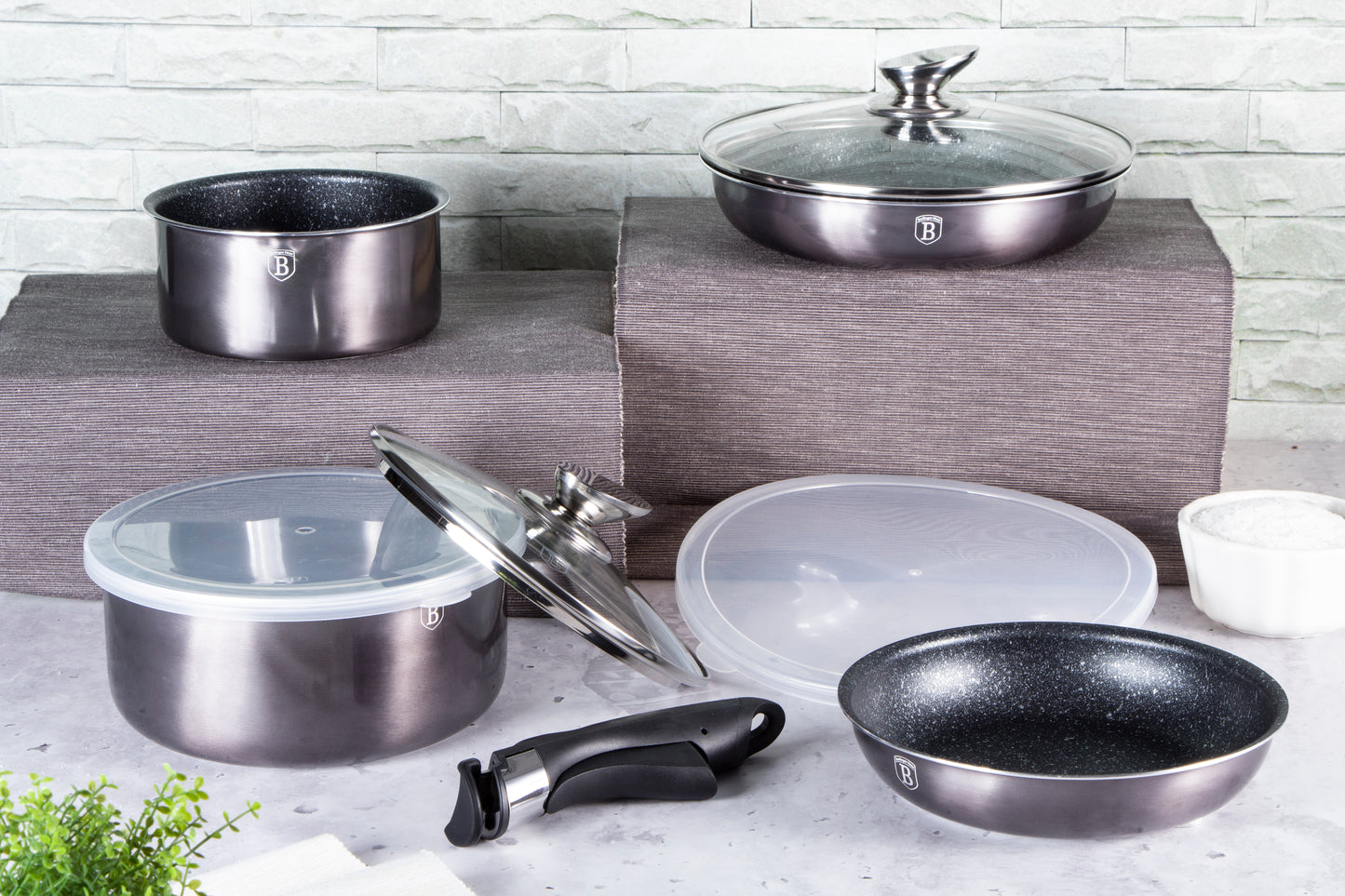 Berlinger Haus 9-Piece Marble Coating Non-Stick Cookware set - Carbon Pro