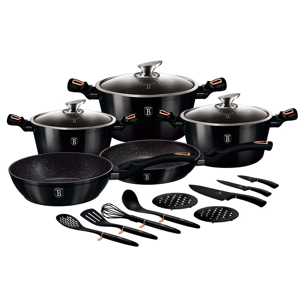 Berlinger Haus 17-Piece Non-Stick Marble Coating Cookware Set - Shiny