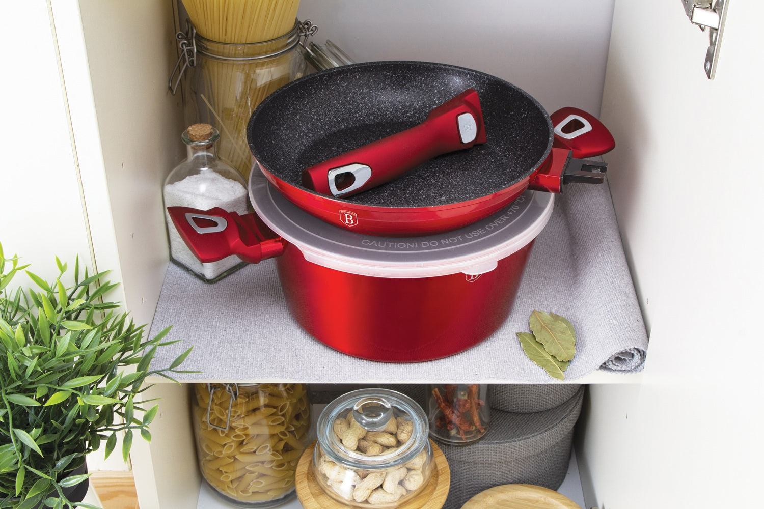 Berlinger Haus 22-Piece Marble Coating Smart Lid Cookware Set - Burgundy Metallic