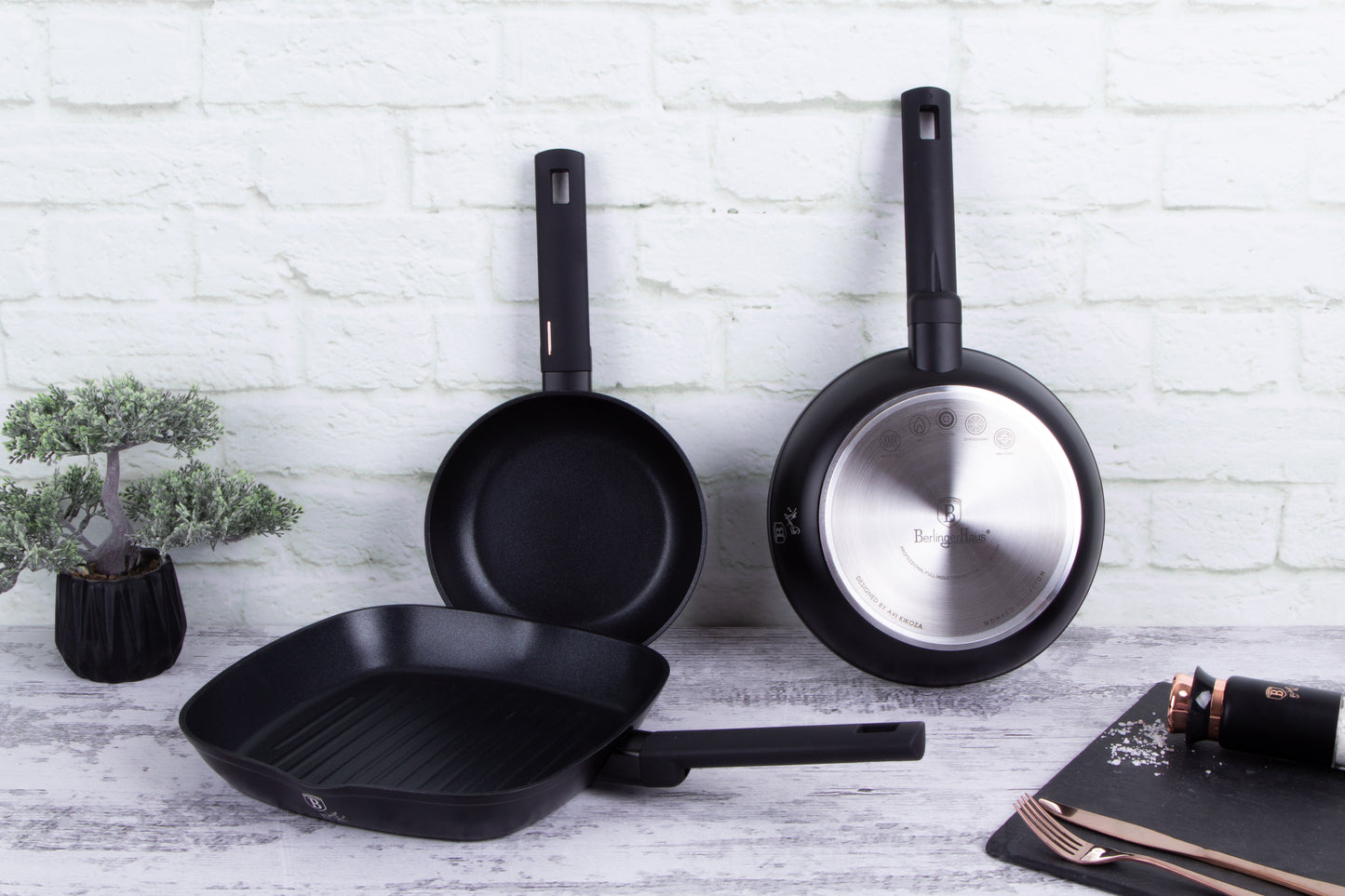 Berlinger Haus 3-Piece Marble Coating Non-Stick Fry & Grill Pan Set - Monaco