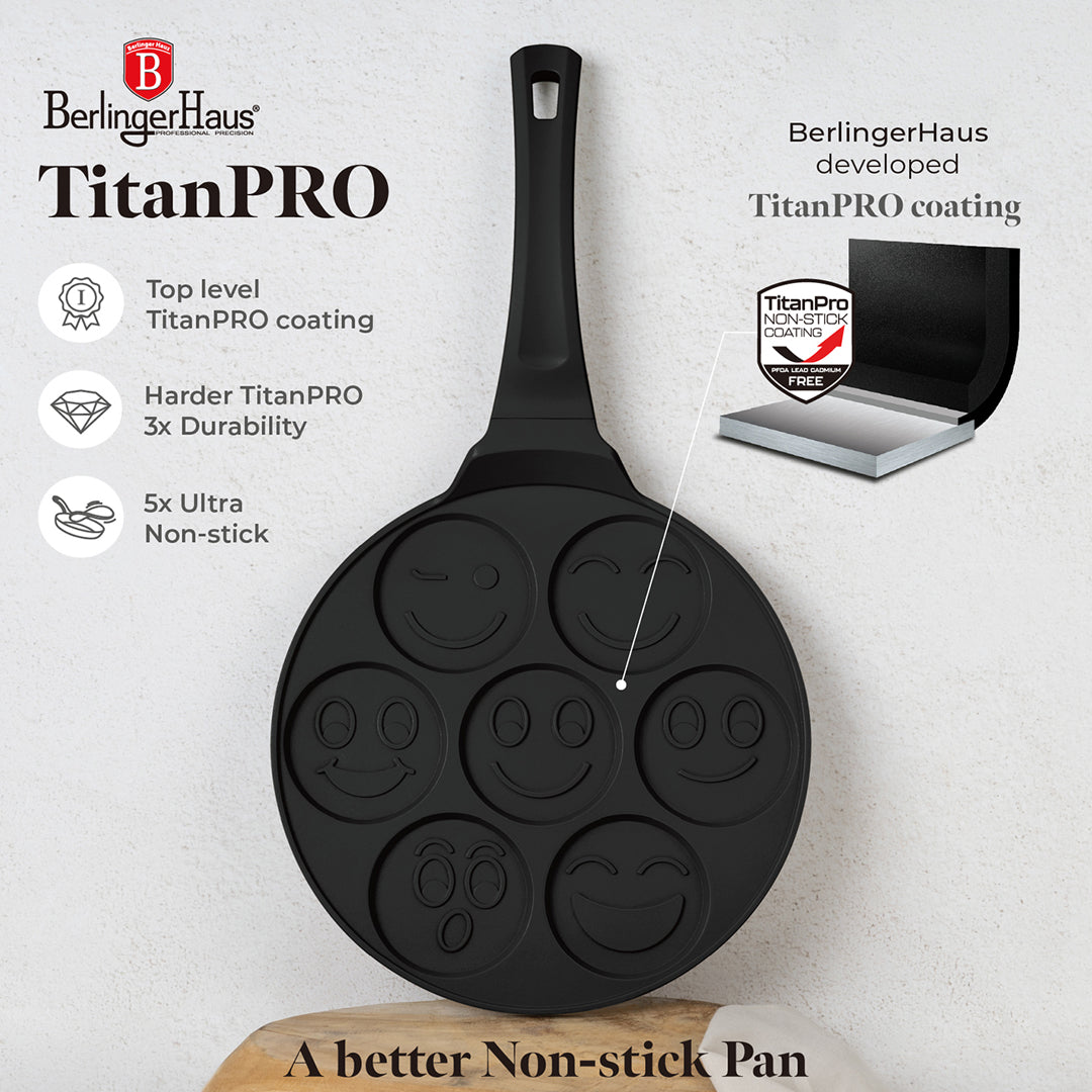 Berlinger Haus 26cm 7 hole Emoji Pancake Pan - Black Rose