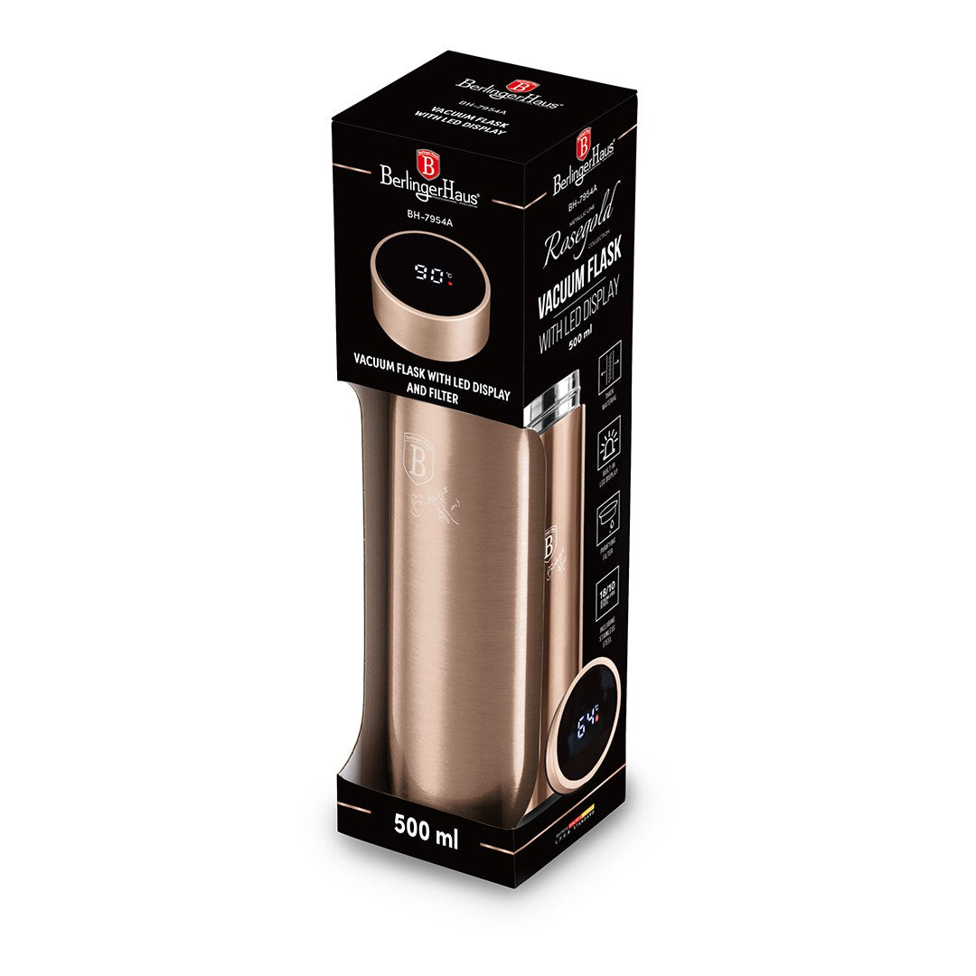 Berlinger Haus 0.5L Stainless Steel LED Temperature Display Drinking Bottle - Metallic Rose Gold
