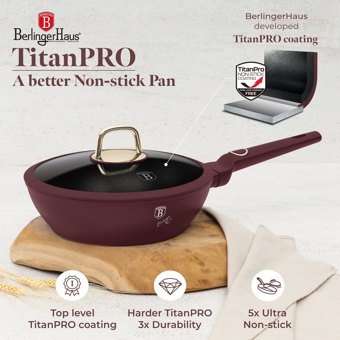 Berlingr Haus 24cm Titan Pro Non-Stick Coating Deep Frypan - Leonardo