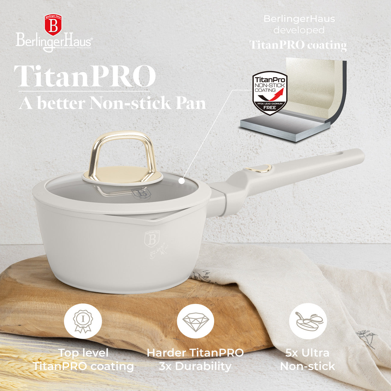 Berlinger Haus 16cm Titan Pro Non-Stick Coating Sauce Pan – Sahara