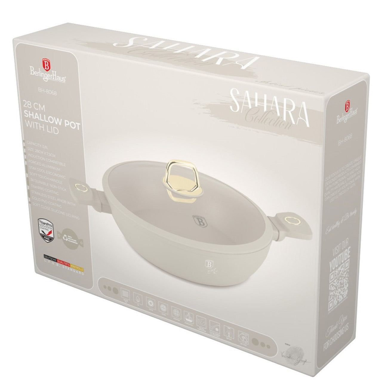 Berlinger Haus 28cm Non Stick Titan Pro Coating Shallow Pot - Sahara