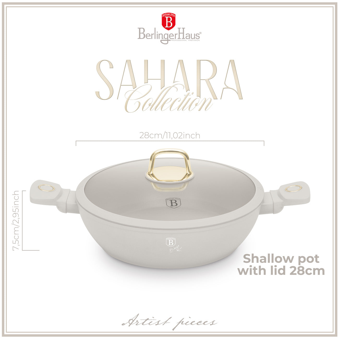Berlinger Haus 28cm Non Stick Titan Pro Coating Shallow Pot - Sahara