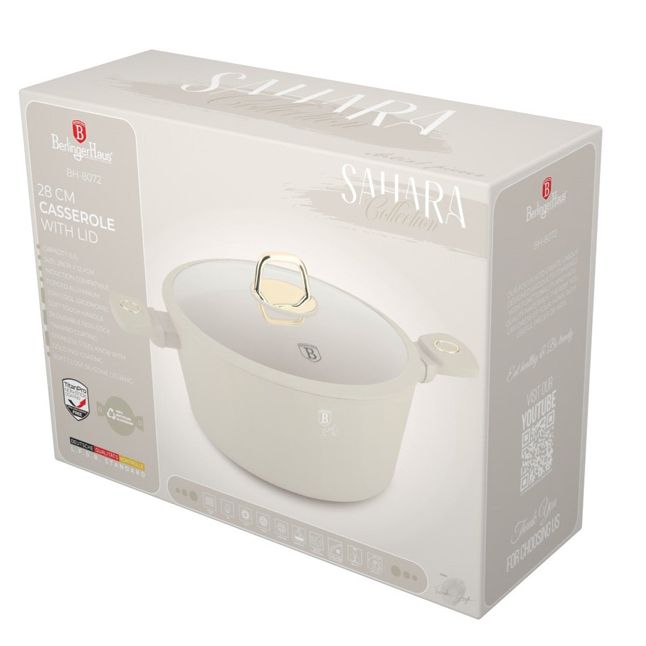 Berlinger Haus 28cm Titan Pro Non-Stick Coating Casserole - Sahara