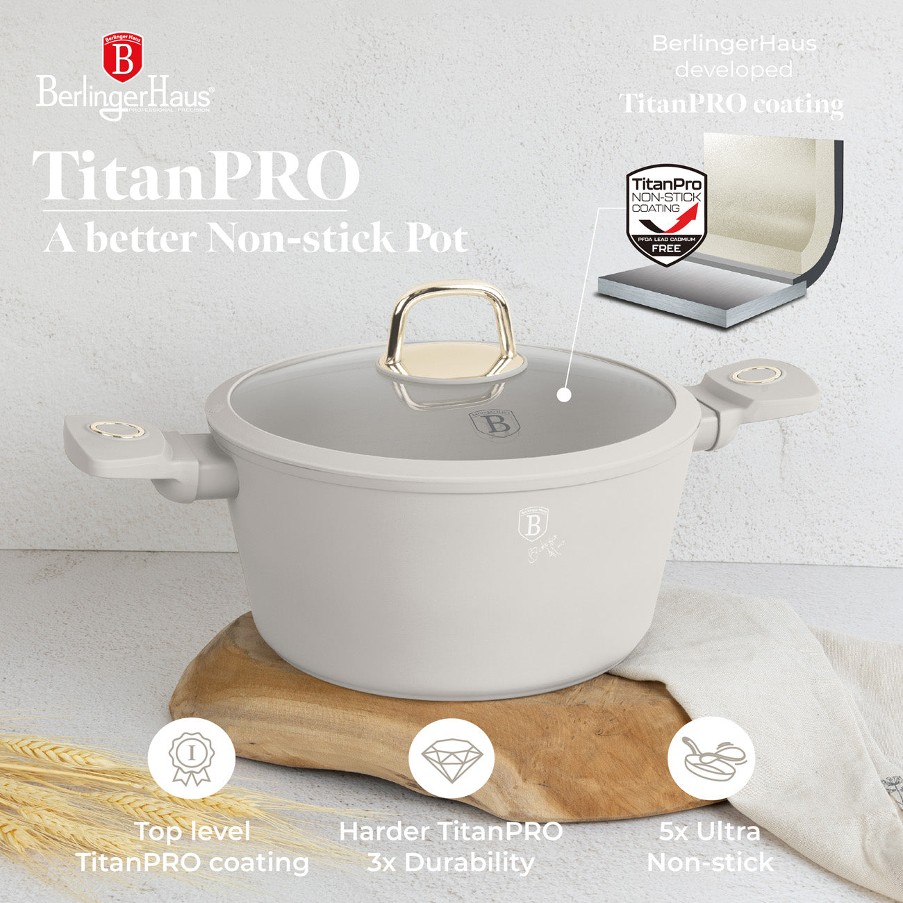 Berlinger Haus 10-Piece Non-Stick Titan Pro Coating Cookware Set - Sahara